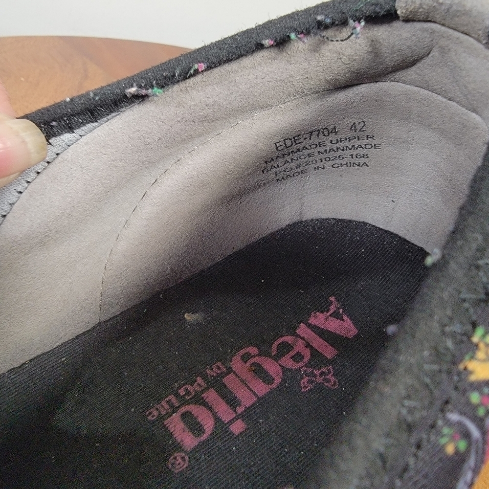 Alegria Eden Frida Slip-On Shoes Size 42 Comfy Work Black Pink Hearts Birds - Picture 13 of 17